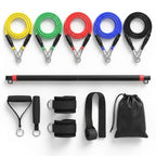 Stackable Resistance Band Bar Set - 5 Clip-On Bands, Two-Piece Bar, Handles, Ankle Straps & Door Anchor