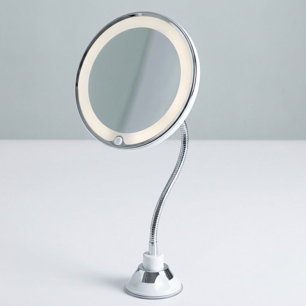 Flexible Gooseneck Makeup Mirror – 10X Magnifying Lighted Vanity Mirror with Suction Cup