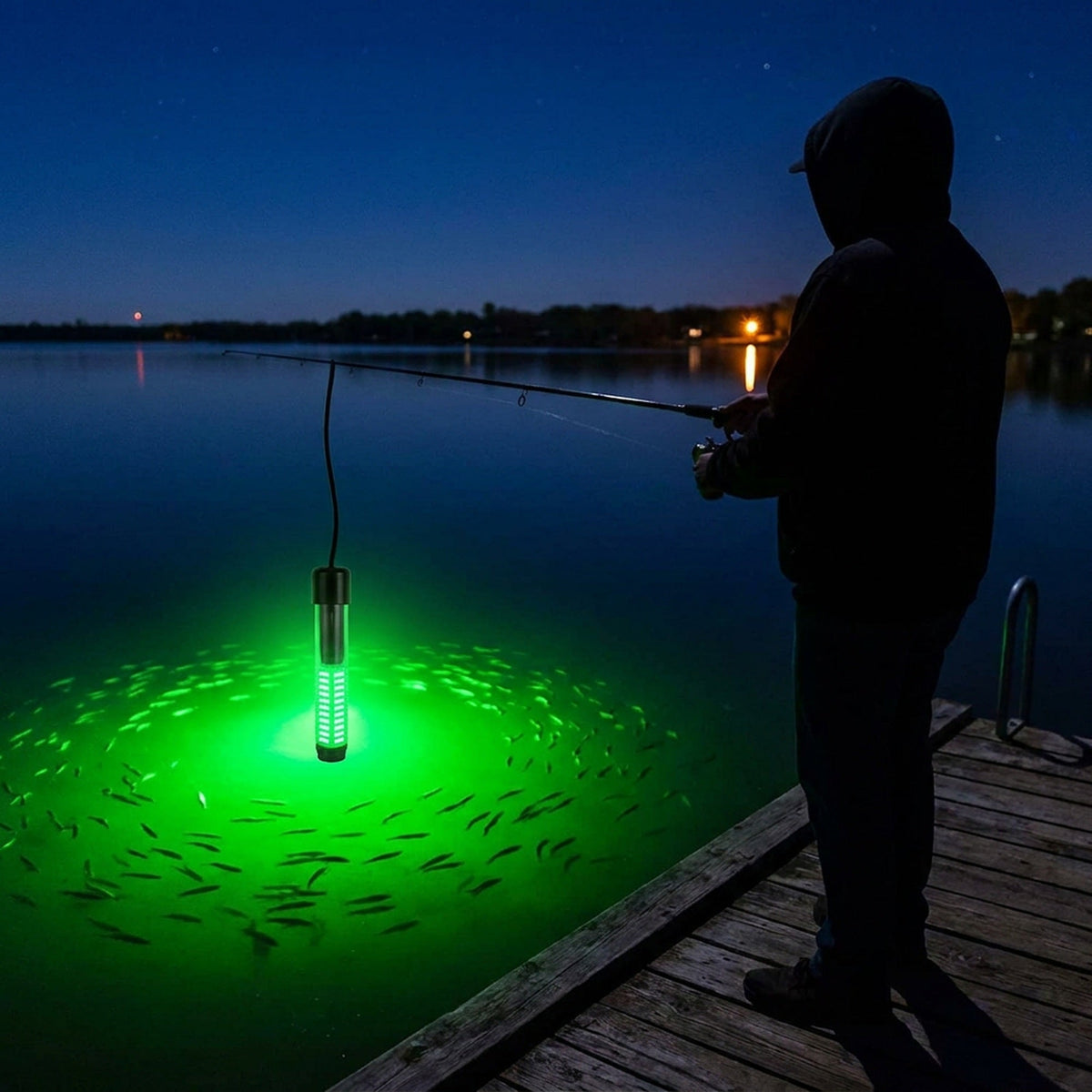 Underwater Night Fishing Light – Green LED Fish Attracting Light, 12 V Battery Clips & USB Lead (6.5 W)