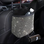 Rhinestone Car Trash Can Set – 2-Piece  Sparkling Hanging Auto Garbage Bin with Trash Bags for Car Interior Storage & Organization