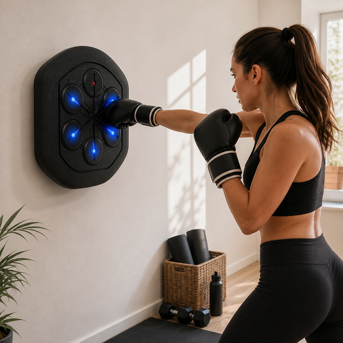 Wall-Mounted Music Boxing Trainer with Light-Up Targets