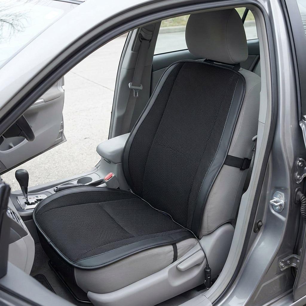 Ventilated Car Seat Cushion - 12V Fan Cooling with Lumbar Massage
