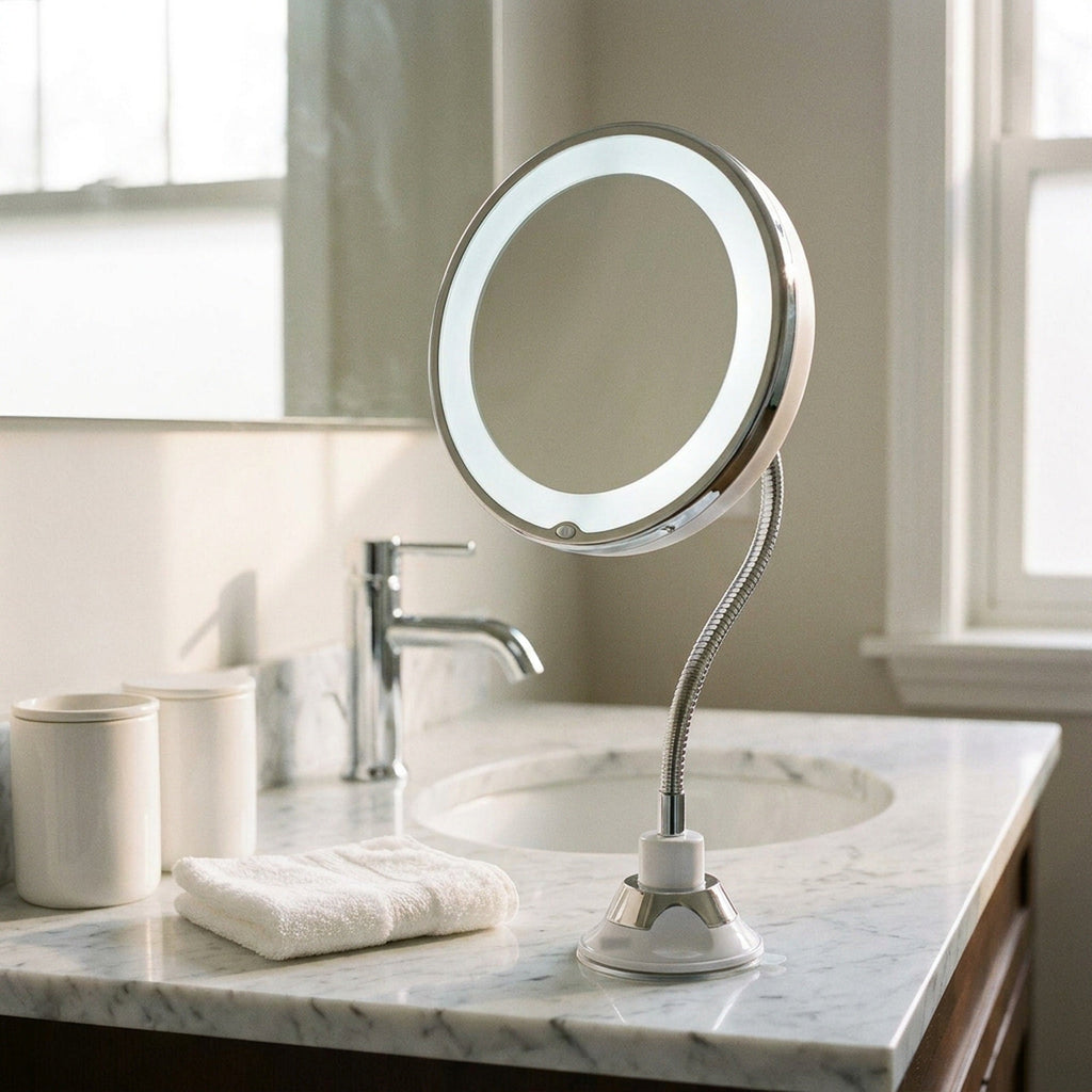 Flexible Gooseneck Makeup Mirror – 10X Magnifying Lighted Vanity Mirror with Suction Cup