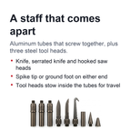 Screw-Together Trekking Staff with Camp Tool Heads – 3 to 6 Aluminum Tubes
