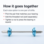Bicycle Bearing Press Drifts & Threaded Press Rod – Hub and Frame Bearing Installer