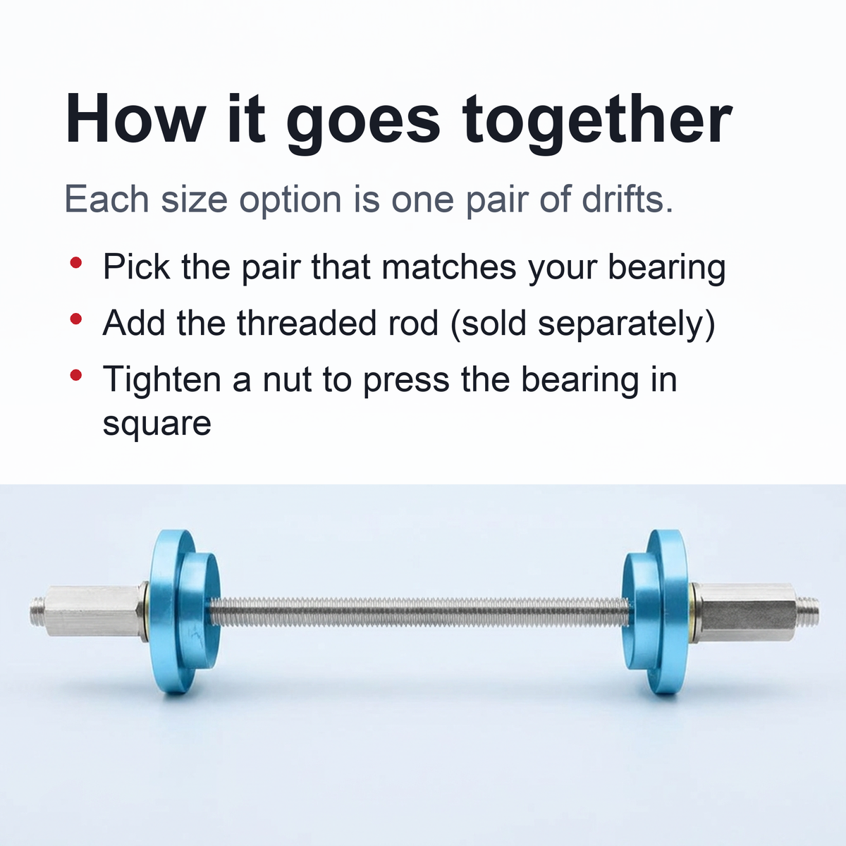 Bicycle Bearing Press Drifts & Threaded Press Rod – Hub and Frame Bearing Installer