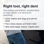 Paintless Dent Puller Kit - T-Bar Slide Hammer with Glue Tabs for Shallow Car Dents