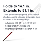 Telescopic Trekking Pole & Walking Stick – Single Adjustable Aluminum Pole, 4-Section T-Handle or 5-Section Folding