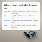 Car Splitter Cigarette Lighter Socket