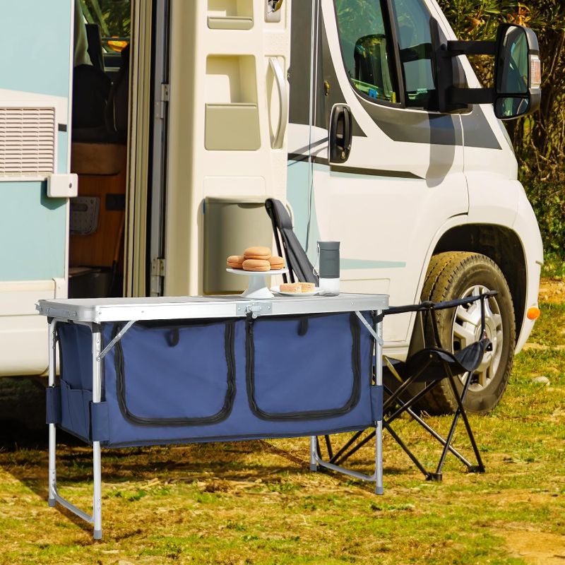 Adjustable Aluminum Folding Camping Table with Storage – 4ft Picnic Table for Beach Trips, Backyard BBQs, Travel Events & Outdoor Party Camping
