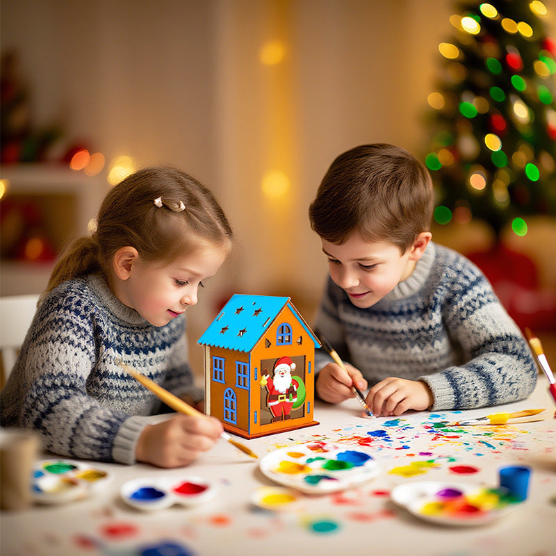 DIY wooden house construction kit, 8x8x11.5 cm, incl. painting set