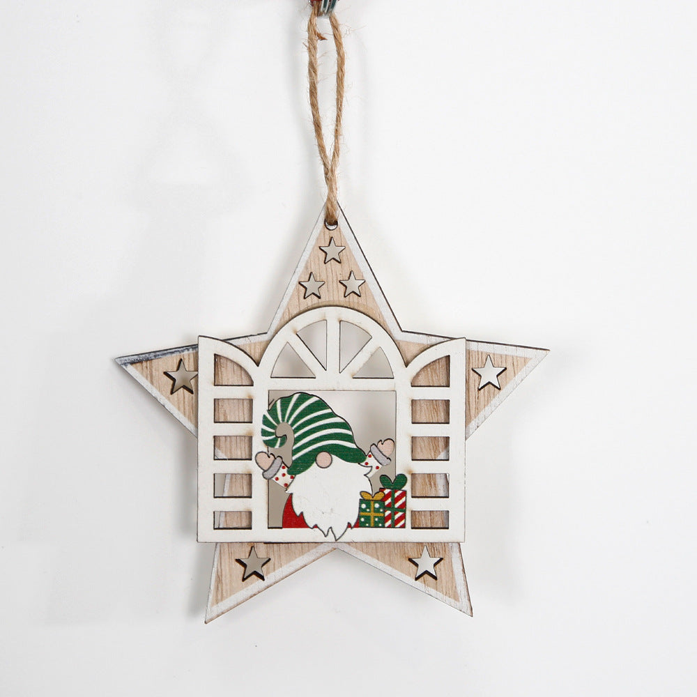 Decorative Christmas wooden pendant with gnome motif