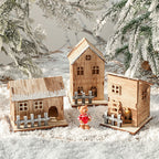 Illuminated wooden Christmas house in Scandinavian style