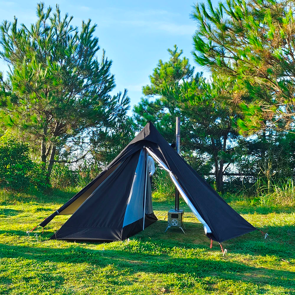 One Person Hot Tent – Camping Tipi with Chimney Window and Double Layer Pyramid Design for Bushcraft Adventures and Cold Weather Survival