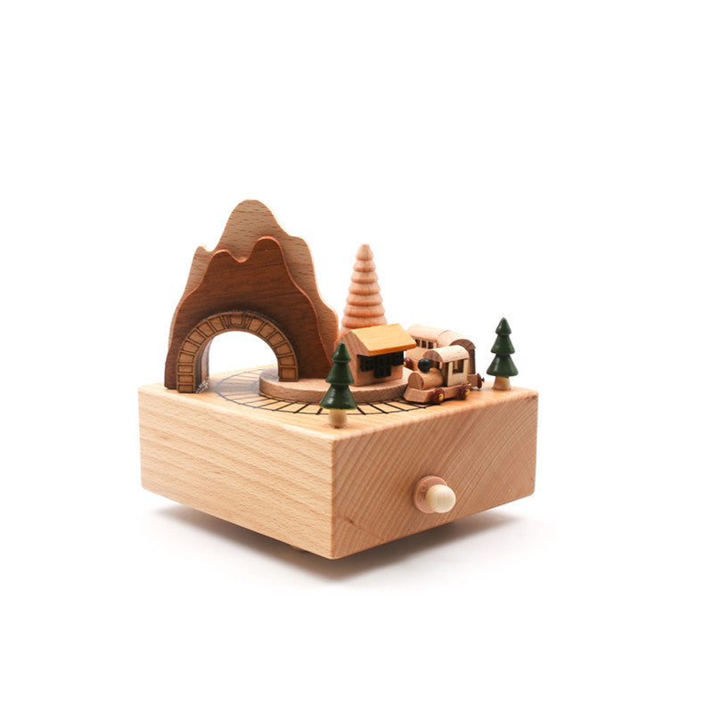 Handcrafted music box made of beech wood, rotating