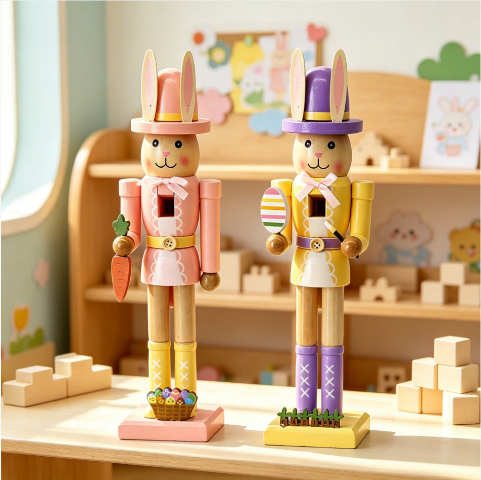 Decorative nutcracker bunny figure, multi-colored painted