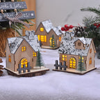 Illuminated wooden Christmas house with LED
