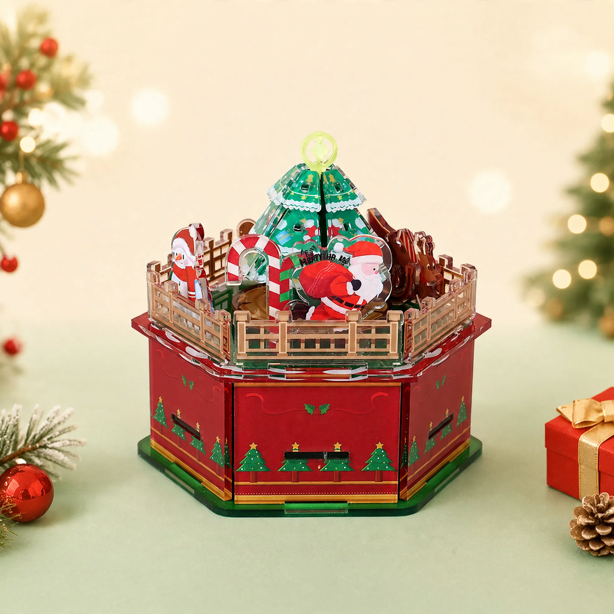 Acrylic music box with winding mechanism, creative design