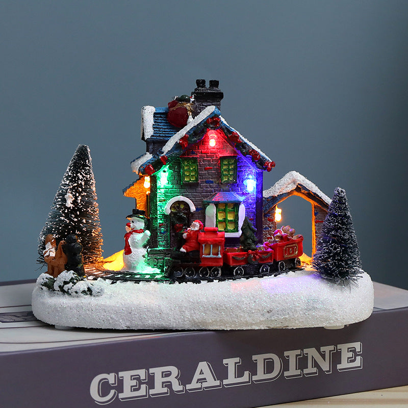 Illuminated LED Christmas house, resin