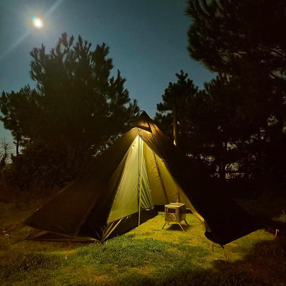 One Person Hot Tent – Camping Tipi with Chimney Window and Double Layer Pyramid Design for Bushcraft Adventures and Cold Weather Survival