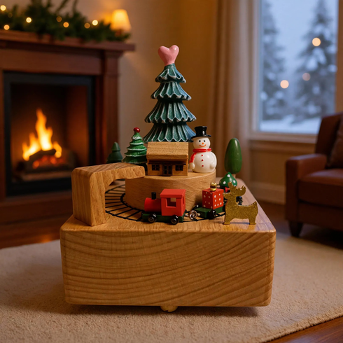 Decorative wooden music box for Christmas