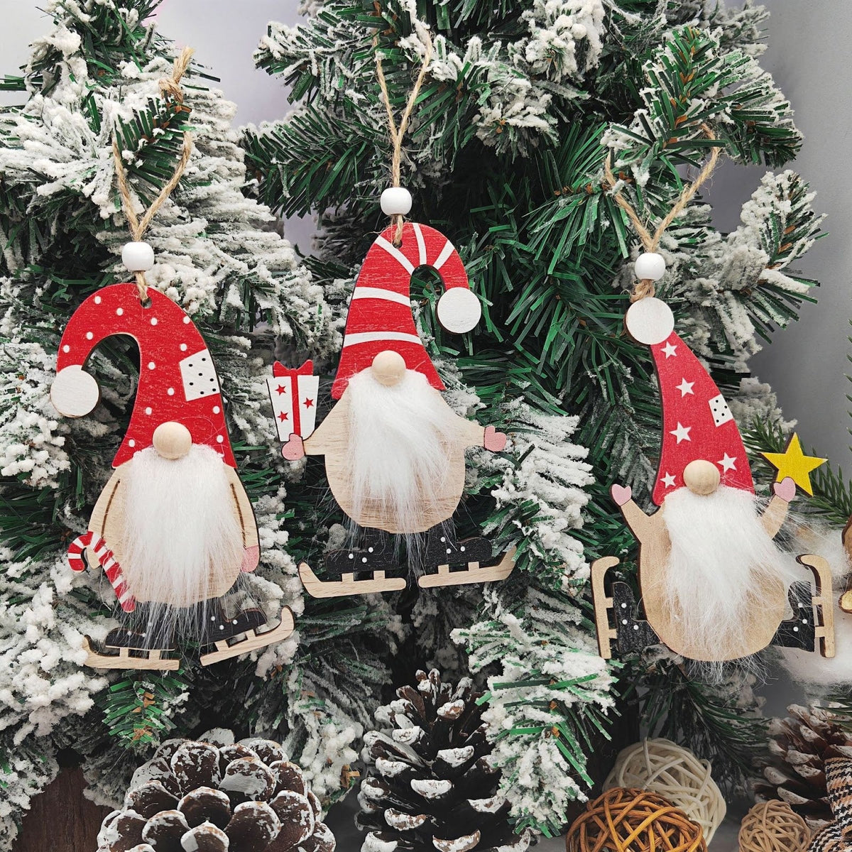 Wood Christmas Ornaments Gnome Figures