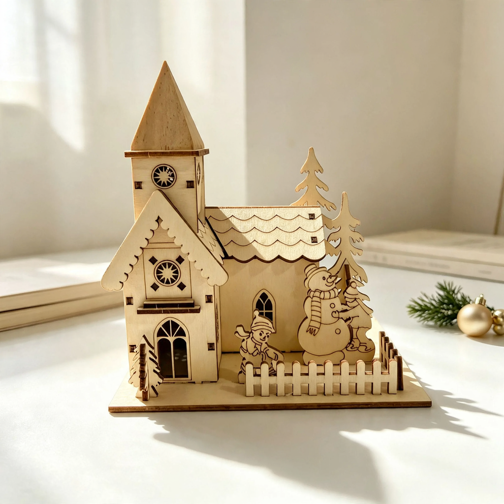 Illuminated Christmas Wooden House, DIY Decoration