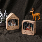 Illuminated wooden house with LED Christmas decoration