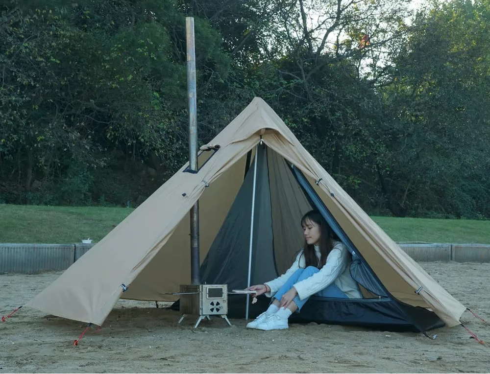 One Person Hot Tent – Camping Tipi with Chimney Window and Double Layer Pyramid Design for Bushcraft Adventures and Cold Weather Survival