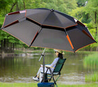 Large Anti-Wind Fishing Umbrella – Double-Deck Vented Canopy, 360° Adjustable UV-Blocking Sunshade with Ground Spike and Carry Bag for Fishing, Camping and Beach Days