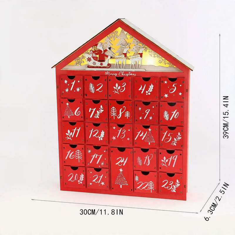 Wooden Christmas Advent Calendar, 24 Compartments