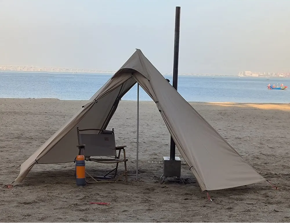 One Person Hot Tent – Camping Tipi with Chimney Window and Double Layer Pyramid Design for Bushcraft Adventures and Cold Weather Survival