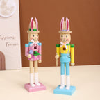 Decorative wooden nutcracker figure with rabbit ears