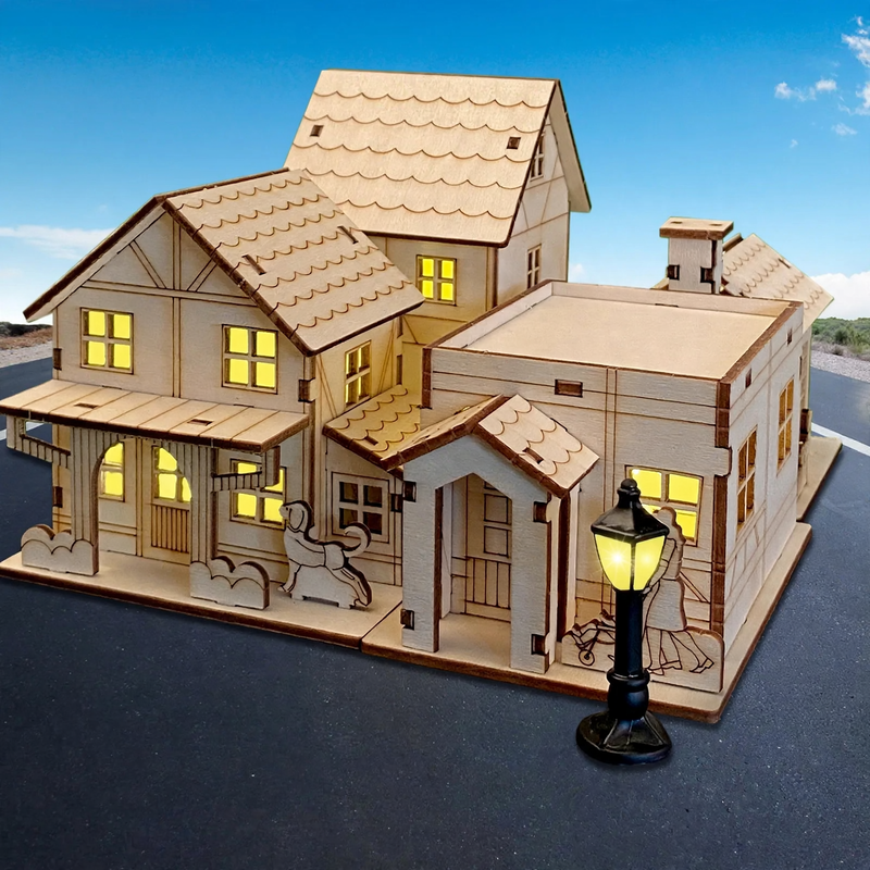 DIY Christmas House made of Linden Wood with Lighting