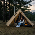 One Person Hot Tent – Camping Tipi with Chimney Window and Double Layer Pyramid Design for Bushcraft Adventures and Cold Weather Survival
