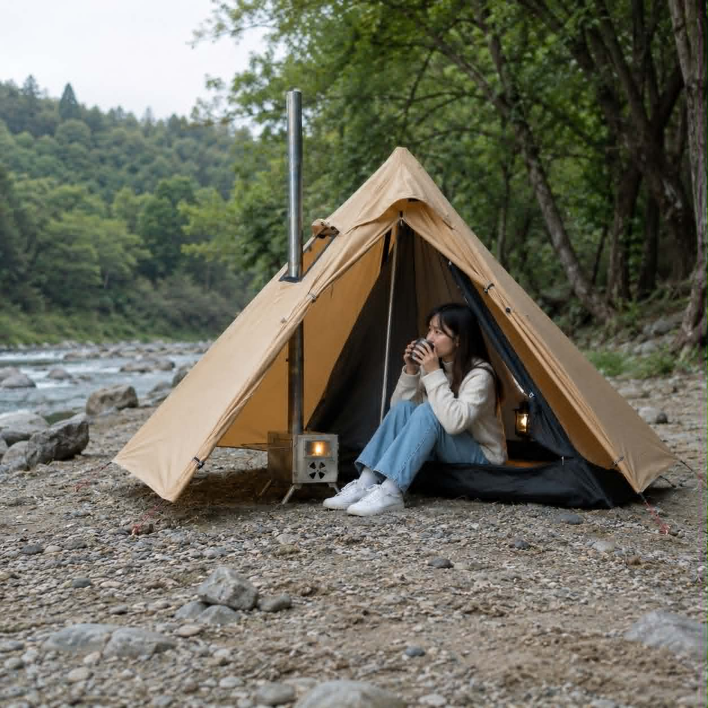 One Person Hot Tent – Camping Tipi with Chimney Window and Double Layer Pyramid Design for Bushcraft Adventures and Cold Weather Survival