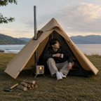 One Person Hot Tent – Camping Tipi with Chimney Window and Double Layer Pyramid Design for Bushcraft Adventures and Cold Weather Survival