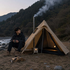 One Person Hot Tent – Camping Tipi with Chimney Window and Double Layer Pyramid Design for Bushcraft Adventures and Cold Weather Survival