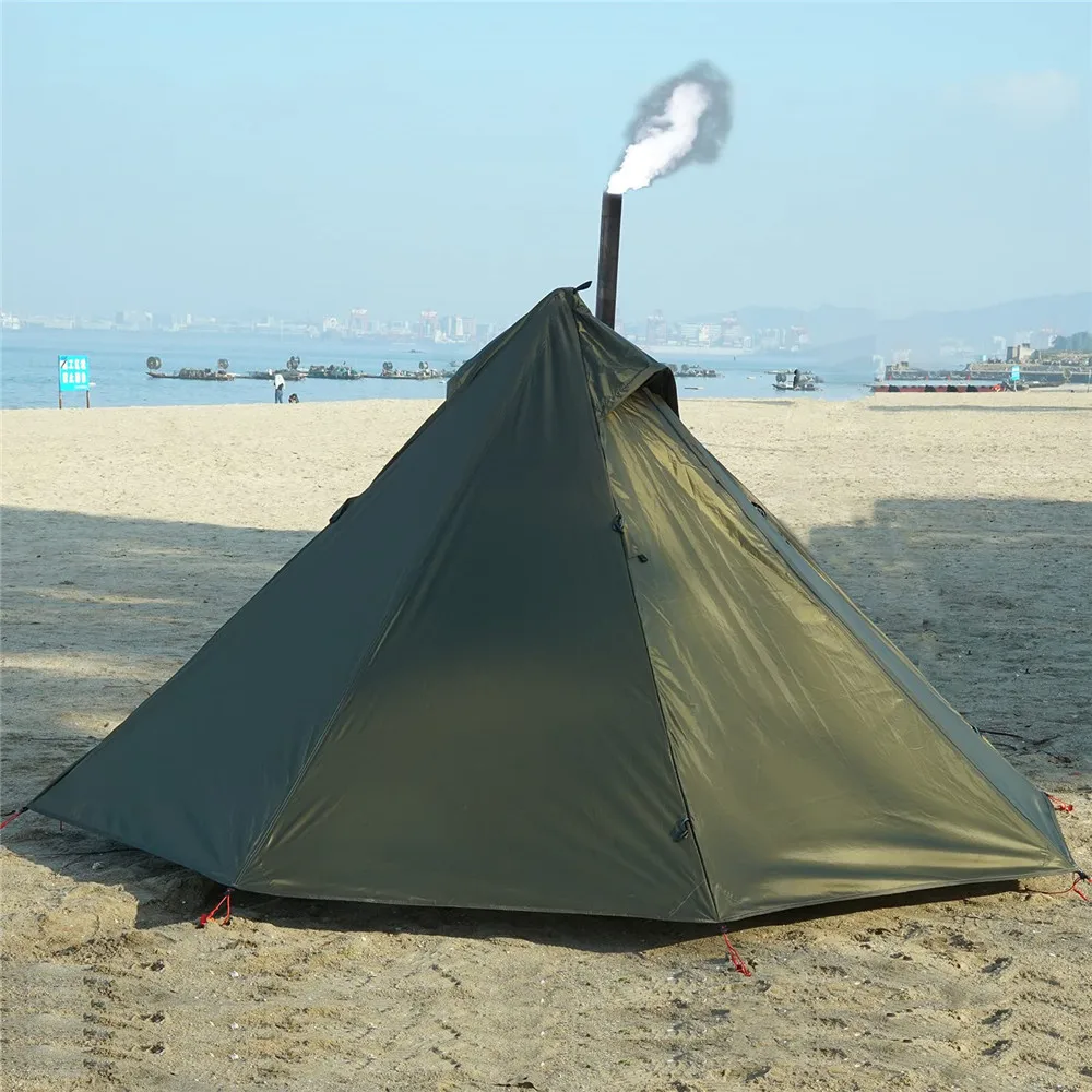 One Person Hot Tent – Camping Tipi with Chimney Window and Double Layer Pyramid Design for Bushcraft Adventures and Cold Weather Survival