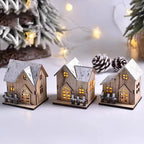 Illuminated Christmas wooden house in Scandinavian style