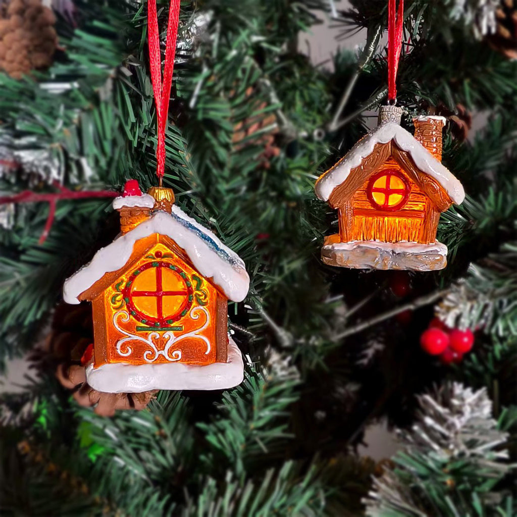 Christmas house pendant with lighting made of resin
