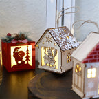 Illuminated wooden house, Christmas decoration for hanging or placing