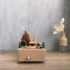 Handcrafted music box made of beech wood, rotating