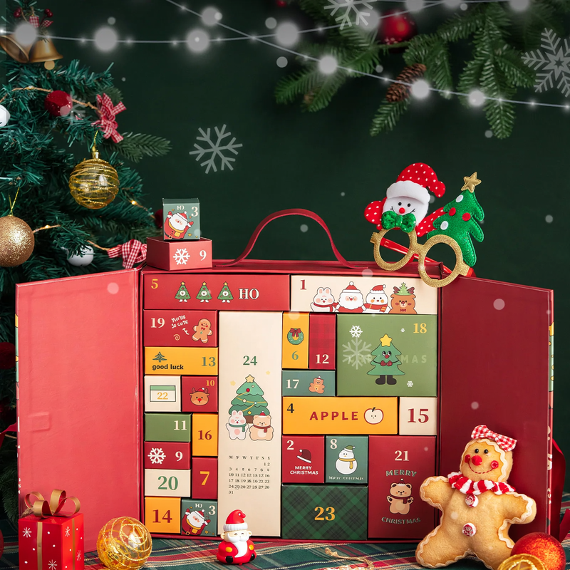Christmas Advent Calendar Gift Box, 24 Compartments, Fabric
