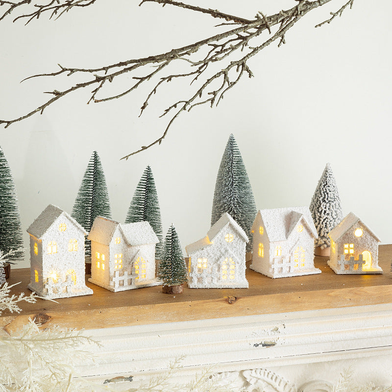 Christmas wooden house decoration sets with LED