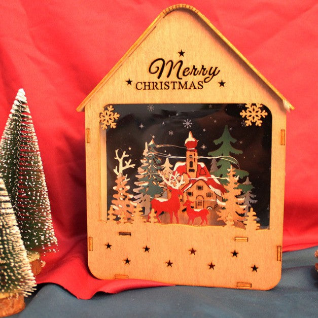 Illuminated wooden house, LED Christmas decoration