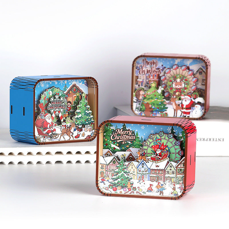 Decorative wooden music box with Christmas motif