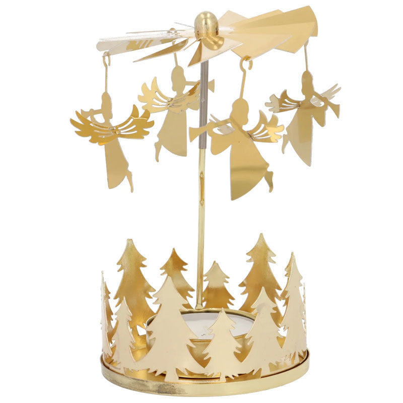 Rotating tea light holder made of brass with star motif