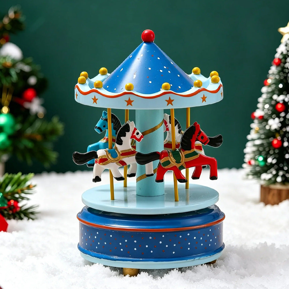 Decorative carousel music box made of solid wood