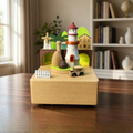 Wood music box with voice-controlled lighting